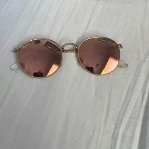 Ray ban round mirrord pink men’s sunglasses 18 karat gold